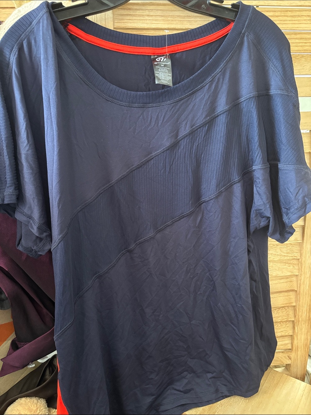 Champion Navy Short-Sleeve Performance Tee with Red Trim Medium